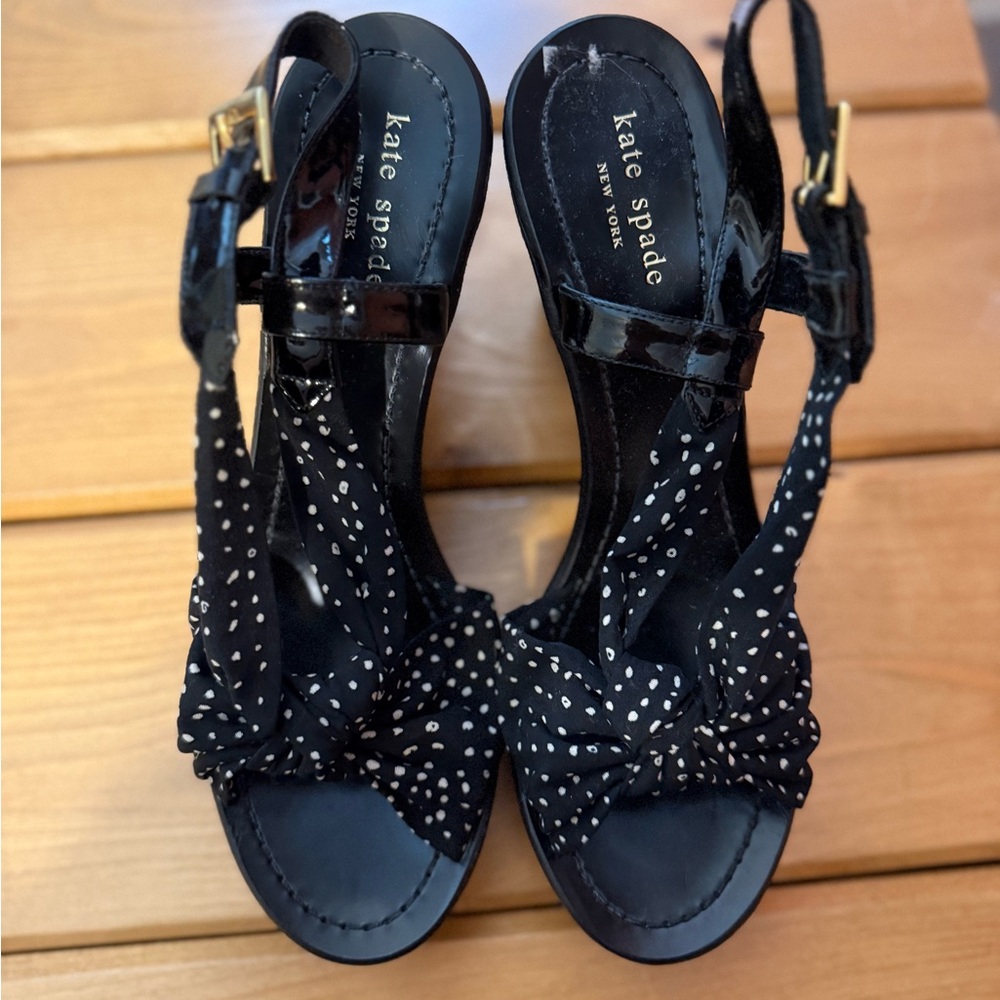 Kate Spade Black and Tan Polka Dot Wedges - Picture 5 of 6